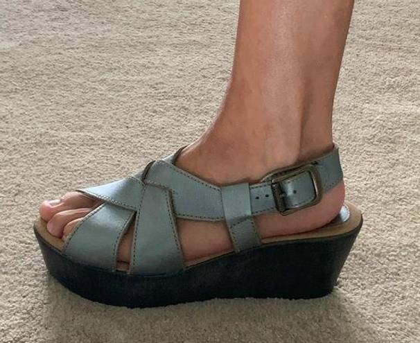 sbicca  Hand Made Silver zhray Wedge Strappy Sandals 8.5 8 39 made in USA