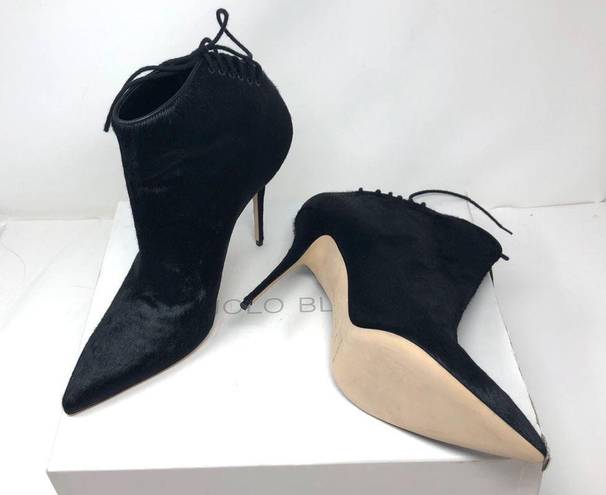 Manolo Blahnik black calf hair pointed booties, size 40, NWOT