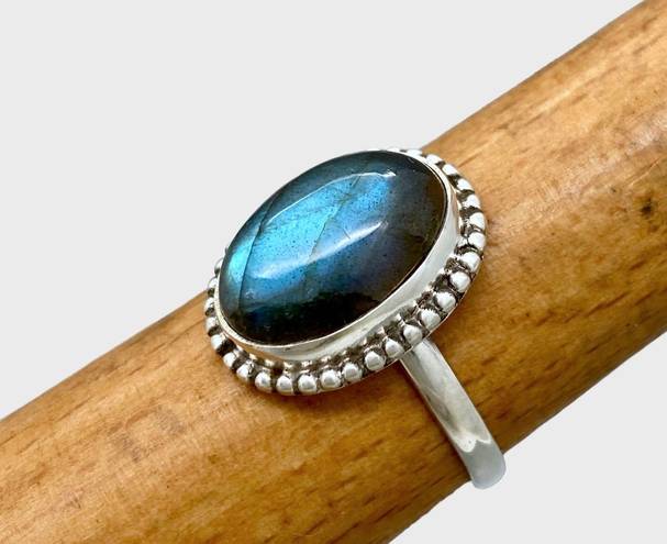 Sterling Silver Handmade Genuine Labradorite Ring - Sz 8.5