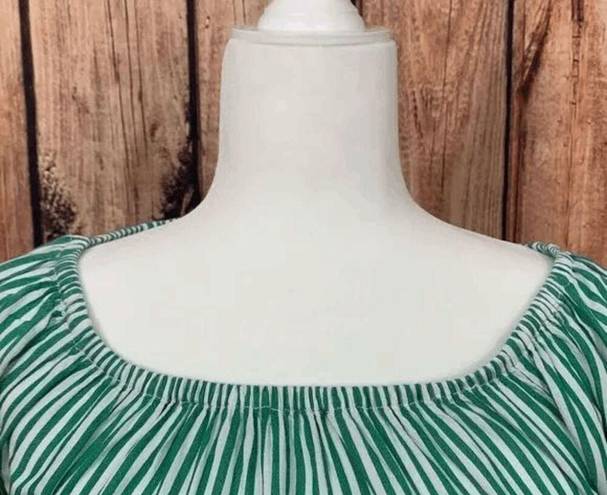 BeachLunchLounge  Women's Size XS Green Striped Bell Sleeve Off Shoulder Blouse