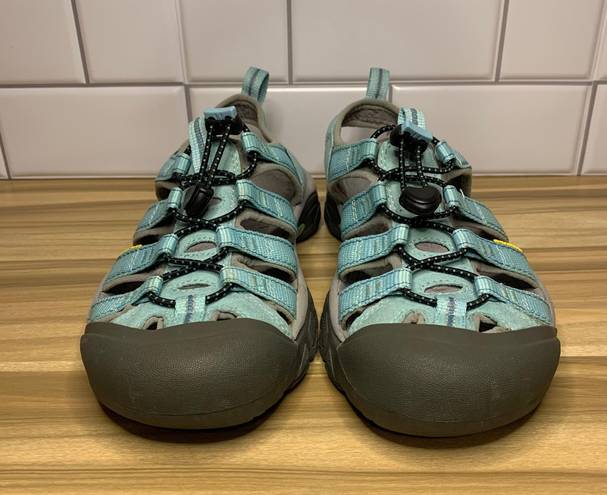 Keen Womens Newport H2 Aqua Blue Gray Drawstring Hiking Sandal Size 7.5 US