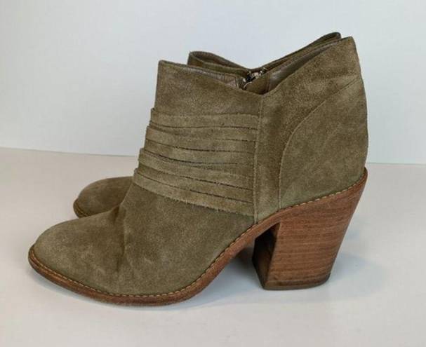 Loeffler Randall  Ankle Booties 9 Khaki Green Gray Suede‎ Leather Stacked Heel