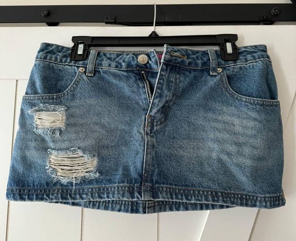 Edikted Distressed Denim Mini Skirt