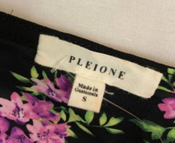 Pleione NEW  ANTHROPOLOGIE Square Neck Smocked Tank Black Purple Green Floral Top