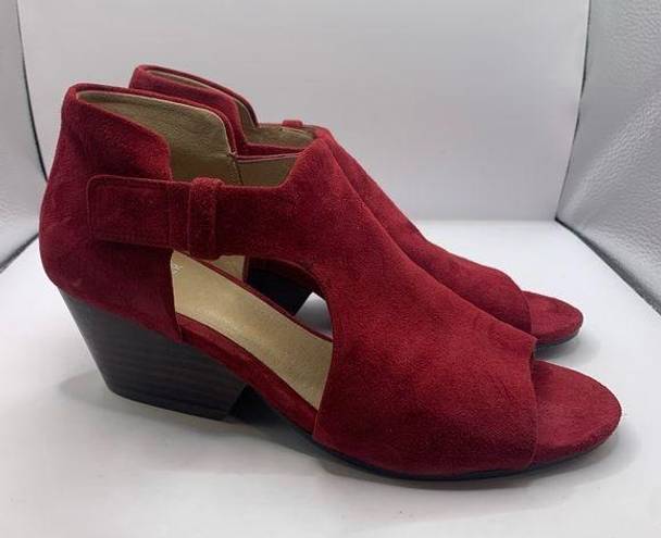 Eileen Fisher  open toe wedge sandals suede leather ankle strap red size 7.5M Red