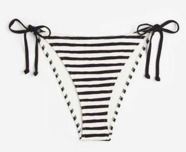 H&M Swim Black and White Striped Tie Triangle Bikini Bottom Size 8 US NWT