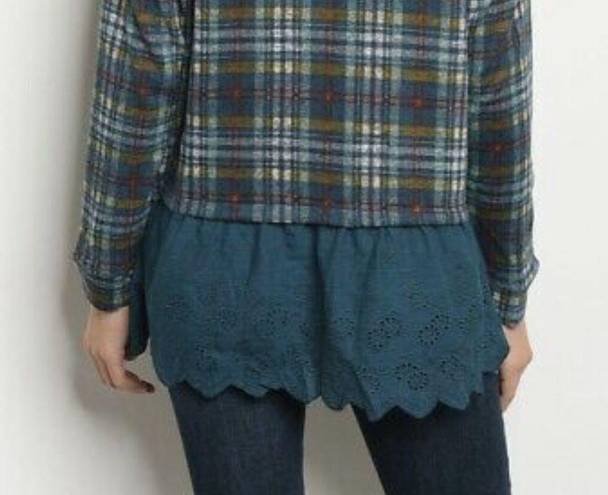 Anabelle's NWT Annabelle Plaid Hooded Tunic Top Long Sleeve Sz M