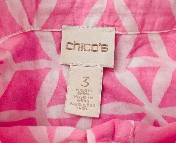 Chico's  Button Up Shirt Blouse Women's 3 16/18 Pink Pinwheel Print Long Sleeve