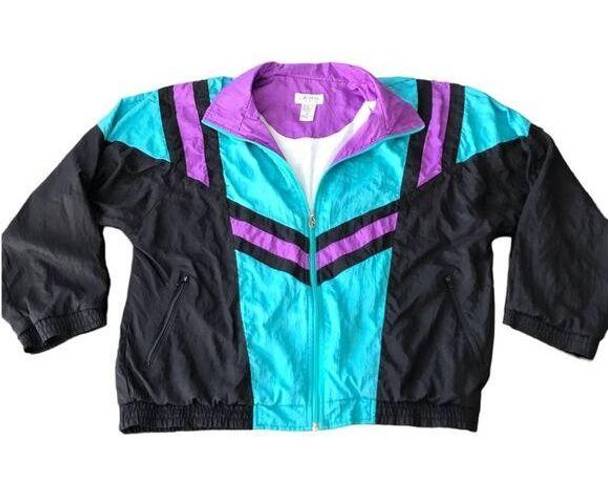 Lavon Vintage  Chevron Colorblock Full-Zip Windbreaker Women's Size Large