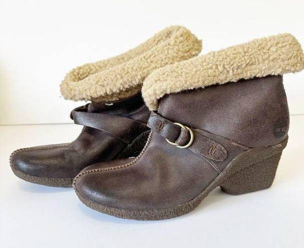 Timberland  Earth Keepers Womens 7.5 Wedge Shearling Lined Brown Booties