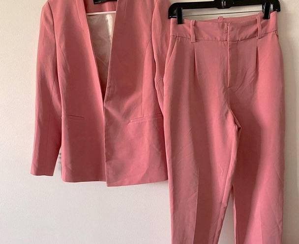 ZARA Basics Collection Collarless Blazer & High Waist Pants in Pink