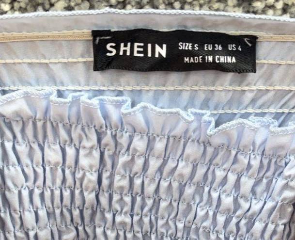 SheIn blue strapless ruffled crop top - 