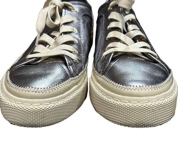  ALL SAINTS Metallic Pewter Silver Milla Leather Platform Sneakers Size