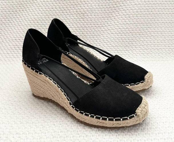 Eileen Fisher  Black Suede Yasmin Closed Toe Espadrille Platform Wedge 6.5 NWOB