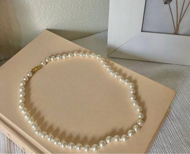 American Vintage Vintage “Clementine” White Knotted Pearl Necklace 19” Gold Marquis Fishhook Classic