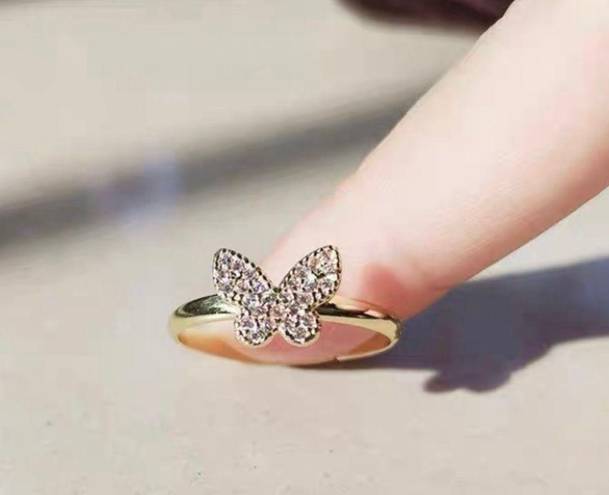 18K Gold Plated Adjustable Gold Butterfly Ring for Women