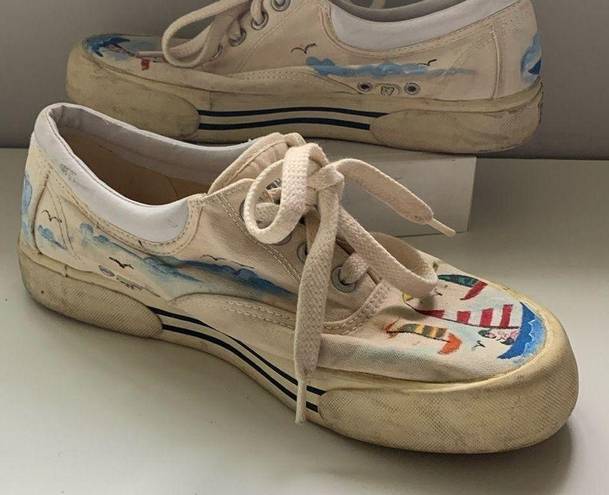 Polo HAND PAINTED  RL Phys Ed 67 white canvas lace up Women’s size 8 shoes