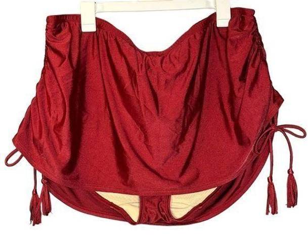 Cacique  Swim Ruched Side Skirted Bikini Bottom Maroon Red Size 28 New