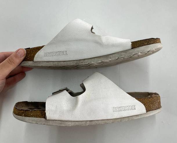 Birkenstock  Sandals Womens 38 (7) White Birko Flor Slip On Shoes Leather Upper