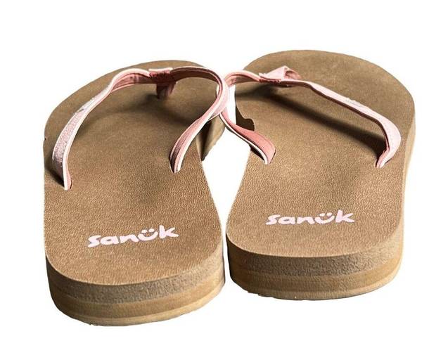 Sanuk  Flip Flop Sandals 9 Pink Tan Yoga Mat Footbed Comfort Casual Summer Beach