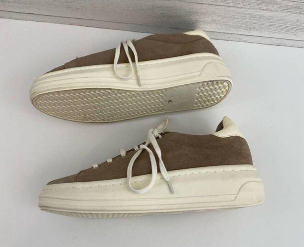 Joie  Brown Suede Platform Lace Up Fashion Sneakers