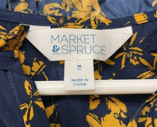 Market & Spruce  Stitch Fix Blue Mustard Floral Sleeveless Blouse Ruffle Size Med