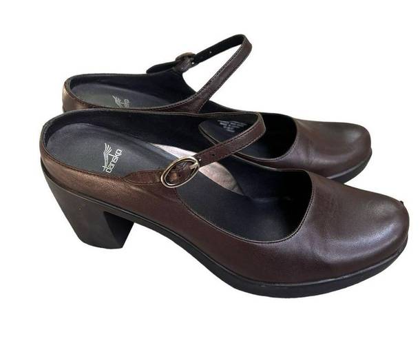 Dansko  Brown Leather Trixie Mary Janes Mules Open Back Heels 39.5