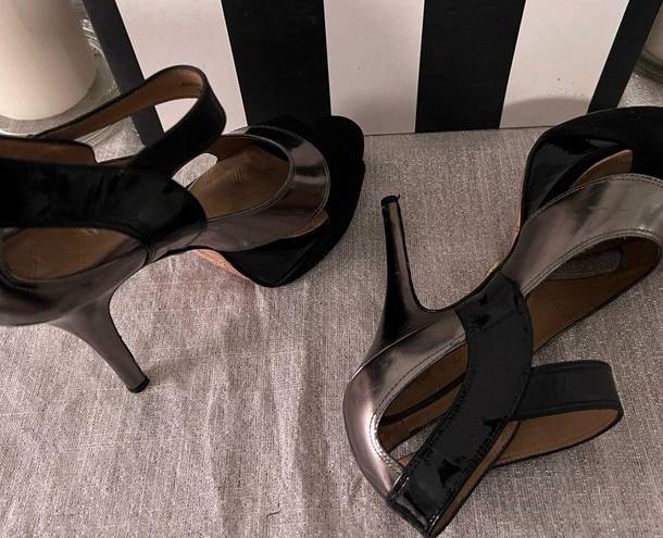 L.A.M.B. Gwen Stefani Platform Heels Blk/Gun Metal Strappy Shoes Sz 7 No Box