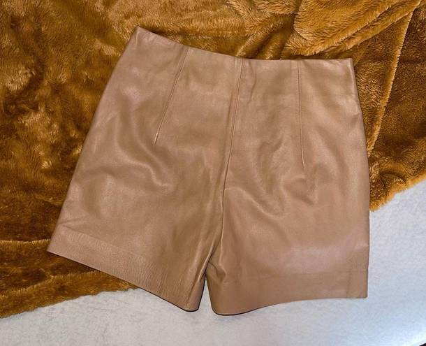 Vince  Brown Leather High Waist Shorts