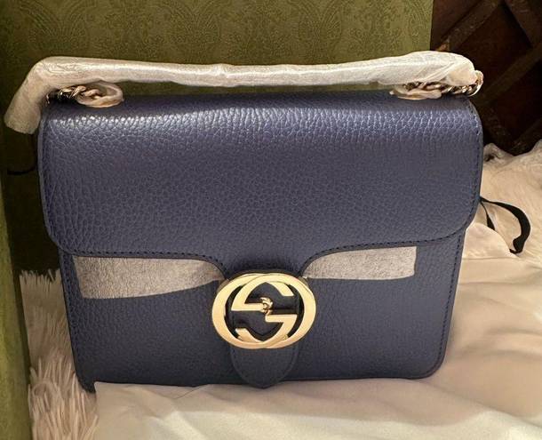 Gucci Authentic  Dollar Calfskin Small Interlocking G Shoulder Bag Caspian NEW