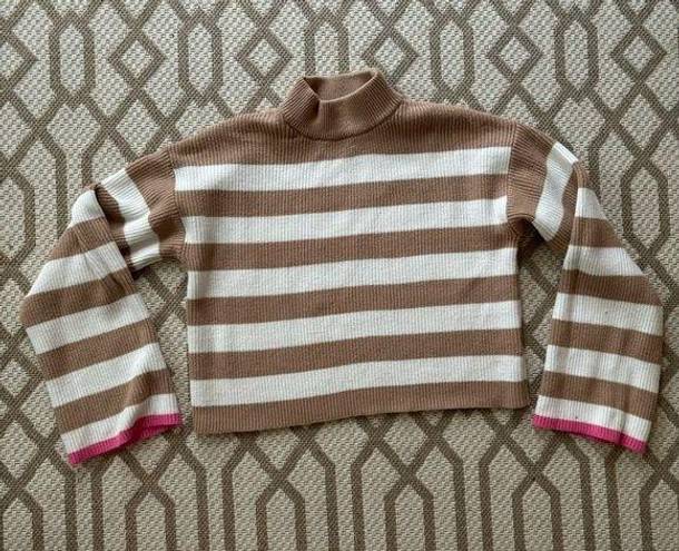 Sincerely Jules  Tan & White Striped Crop Sweater Bell Sleeves Large