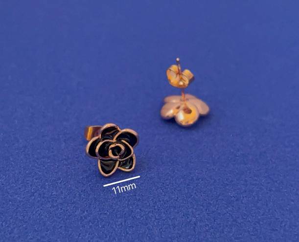 14K Rose Gold Plated Flower Stud Earrings for Women Black