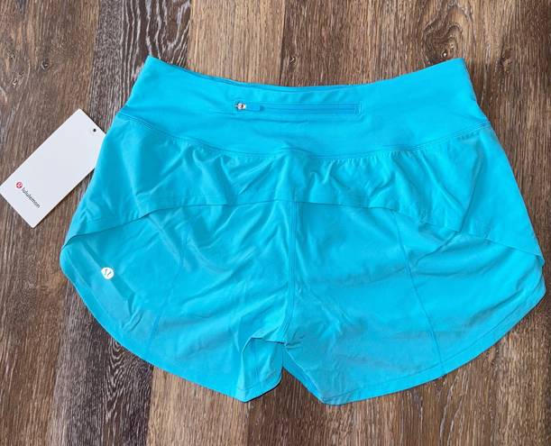 Lululemon Speed Up Shorts MR 4” Electric Turquoise Lined Size 6 NWT