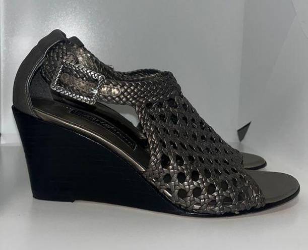 Brighton  REALM Pewter Woven Braided Leather Wedge Sandals Heels Women’s 6.5