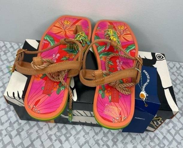 Farm Rio  Floral Pietra Black Banana Beaded Flat Sandals, size 9, EU 40