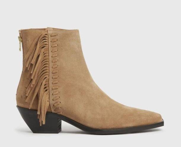 ALLSAINTS 💕💕 Layla Suede Fringe Boots ~ Cognac Sand Brown ~ 38 NWT (No Box)