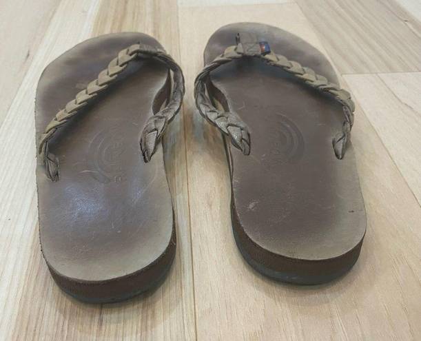 Rainbow Sandals Rainbow thong sandles Sz 7 leather flip flops brown slip ons