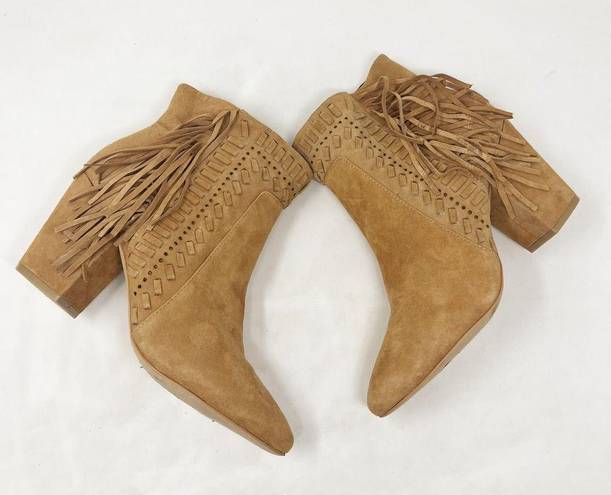 Rebecca Minkoff [ Ilan Brown Suede Leather Fringed Pointed Toe Ankle Boots 9.5