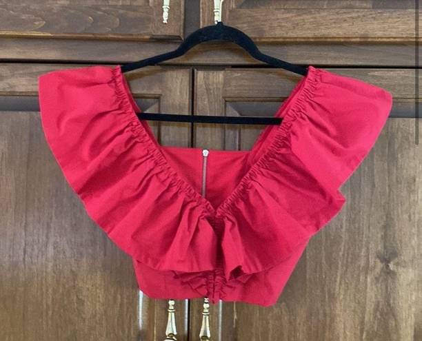 Revolve Lorane Red Ruffle Crop V Neck Top XS