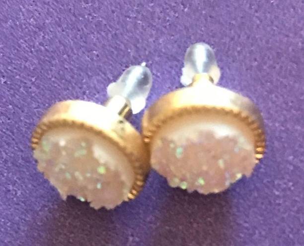 Druzy Earrings Clear Crystal Round Stud Studs NEW