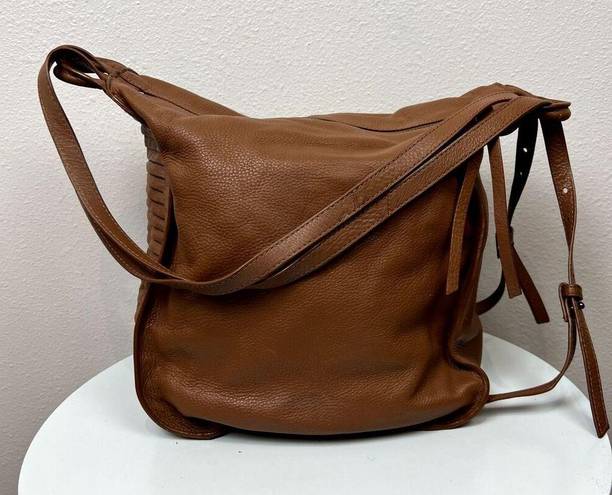 Kooba  Caramel Brown Leather Satchel Hobo Shoulder Bag Medium Zip Closure Studded