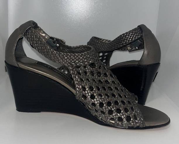 Brighton  REALM Pewter Woven Braided Leather Wedge Sandals Heels Women’s 6.5