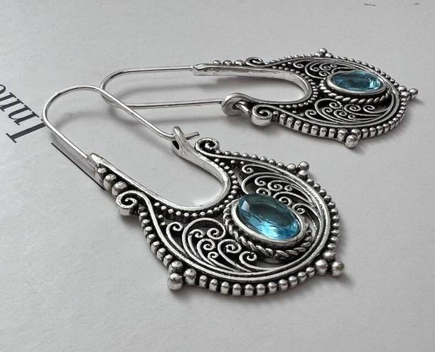 Vintage Blue Bohemian Dangle hoop earrings  Womens Jewelry vintage style