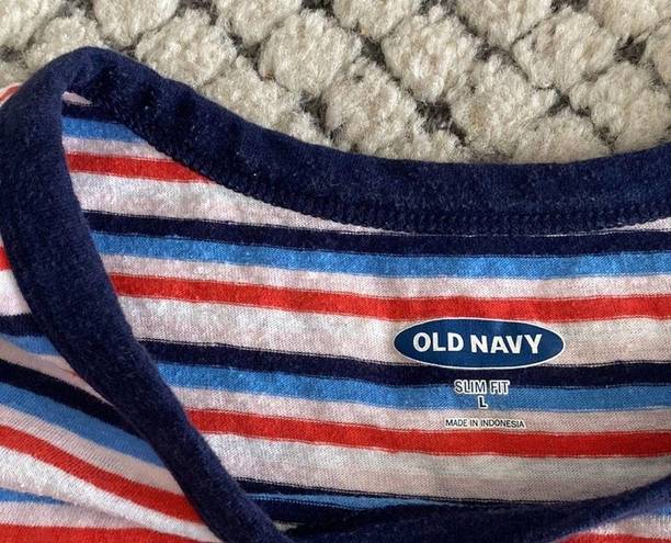 Old Navy  Women’s Red, White, and Blue Horizontal Striped Short Sleeve T Shirt