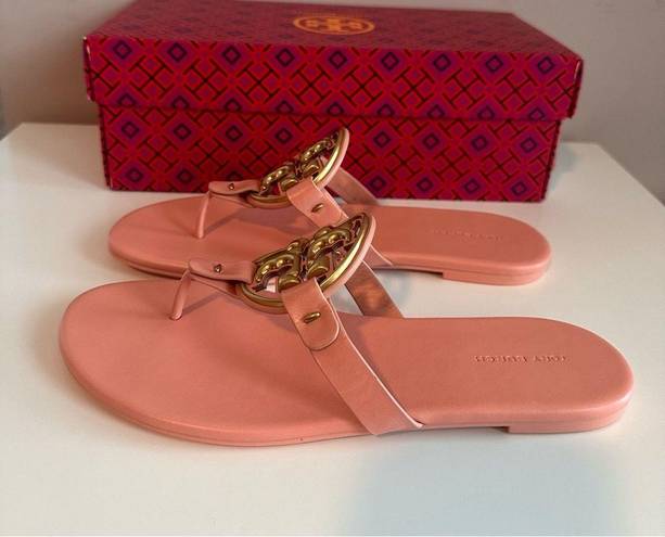 Tory Burch  Miller leather Metal Medallion Flat Thong Sandals Size 8 NIB