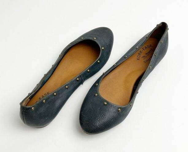 Kork-Ease  Violette Blue Leather Studded Slip On Flats, Size 8.5