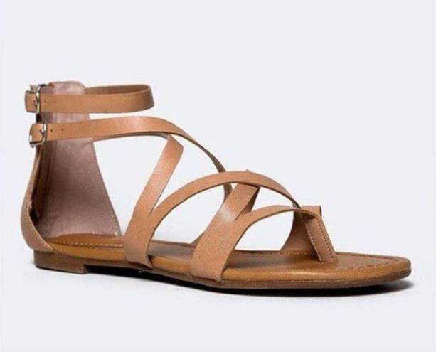 Breckelle’s Breckelle's Sandals Shine Gladiator Cream Brown Criss-Cross Shoe Size 9