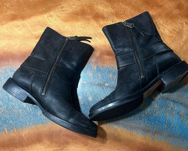 Fossil  Black Leather Buckle Moto Biker Harness Boots size 8