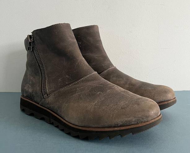 Sorel Harlow Gray Leather Waterproof Zip Ankle Booties