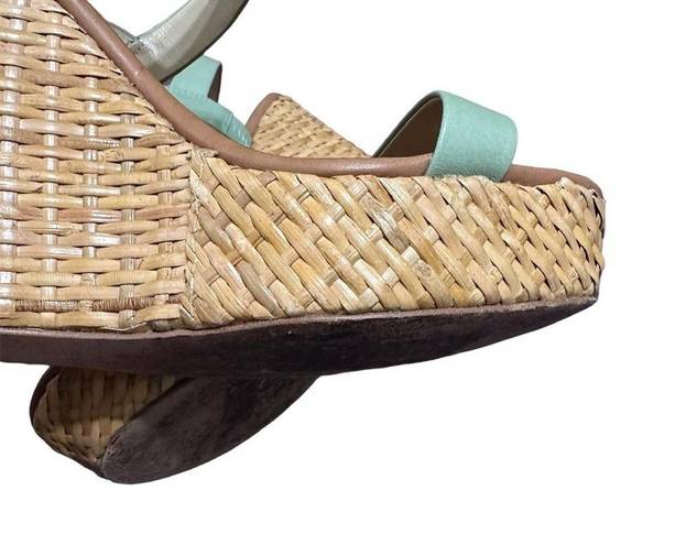 Kate Spade New York Dancer Seafoam Green Calf Straw Wedge Platform $258 Size 8.5